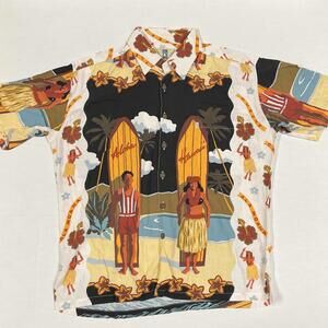 Vintage Rare Kahala Hawaiian Shirt Waikiki Surf Festival Sz M USA Rayon AOP